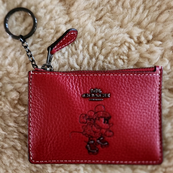 NWOT Coach Disney X Red Leather Rollerblading Minnie Mouse Small Wallet ♥️ 🐭🖤 - Picture 1 of 14